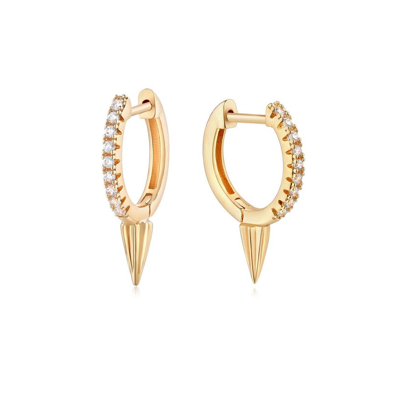 MYEARS Women Spike Earrings Gold Huggie Hoop Ear Stud Cuff Cubic Zirconia 14K Small Simple Hypoallergenic Everyday Jewelry 1 - Image 1